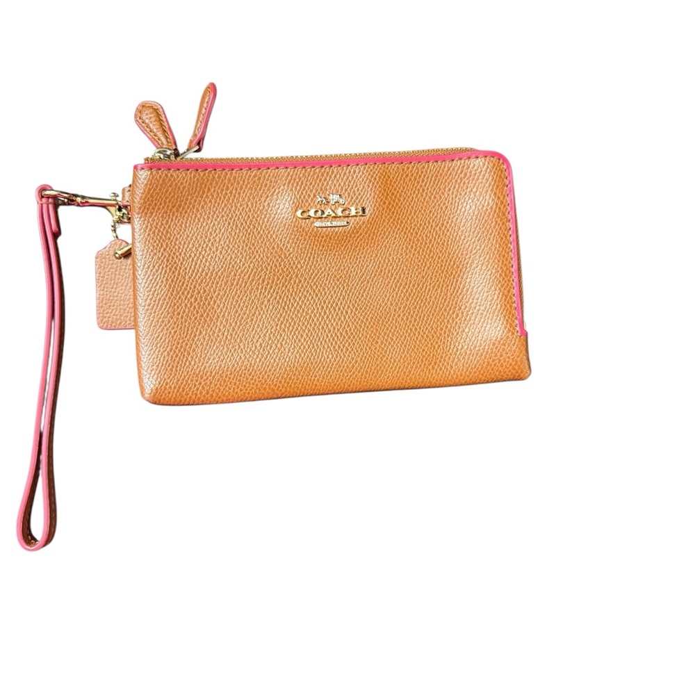 Coach Tan Pebbled Leather Satchel with Pink Trim - Picture 6 of 9